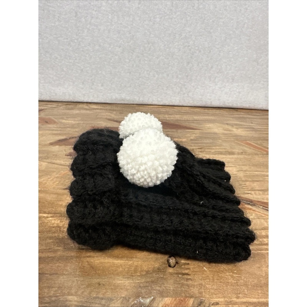 Handmade Small Dog Pompom Knit‎ Hat Black White - Picture 3 of 8